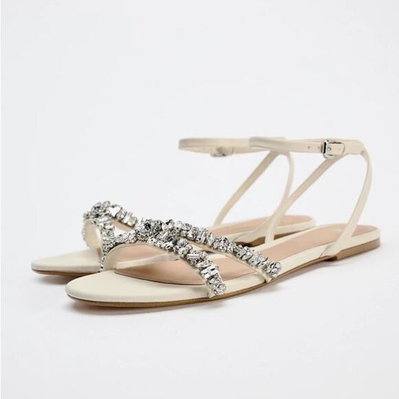 Zara Crystal Rhinestone Encrusted Embellished Sandals - Picture 1 of 13